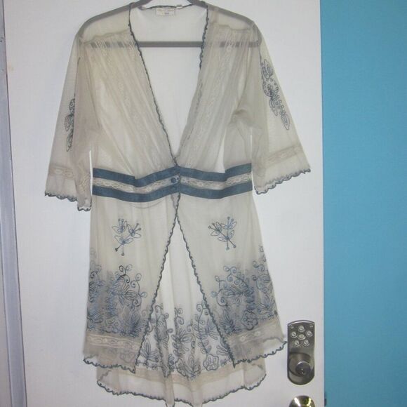 Age of Love By Nataya Sheer Retro Embroidered Lace Robe Lingerie Top Night Dress - Picture 2 of 11